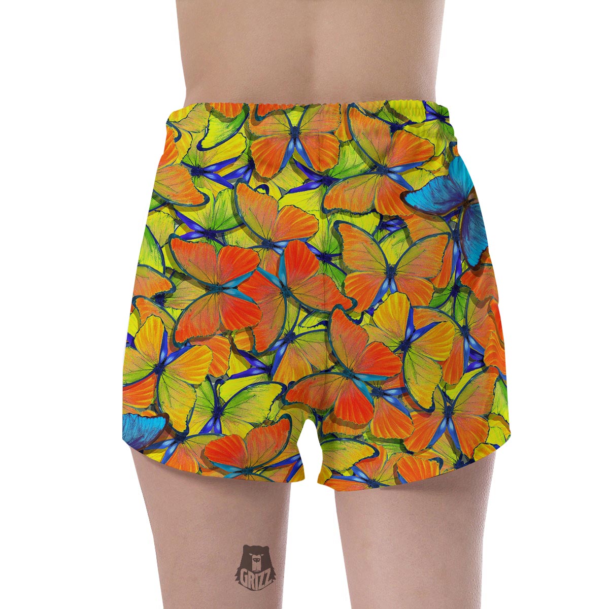Orange And Blue Butterfly Print Women's Shorts-grizzshop