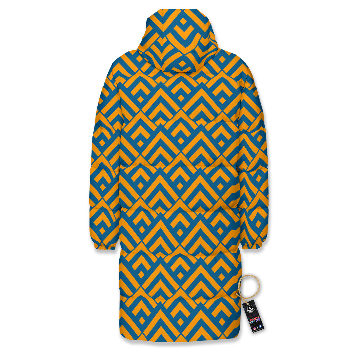 Orange And Blue Chevrons Print Pattern Long Down Jacket-grizzshop