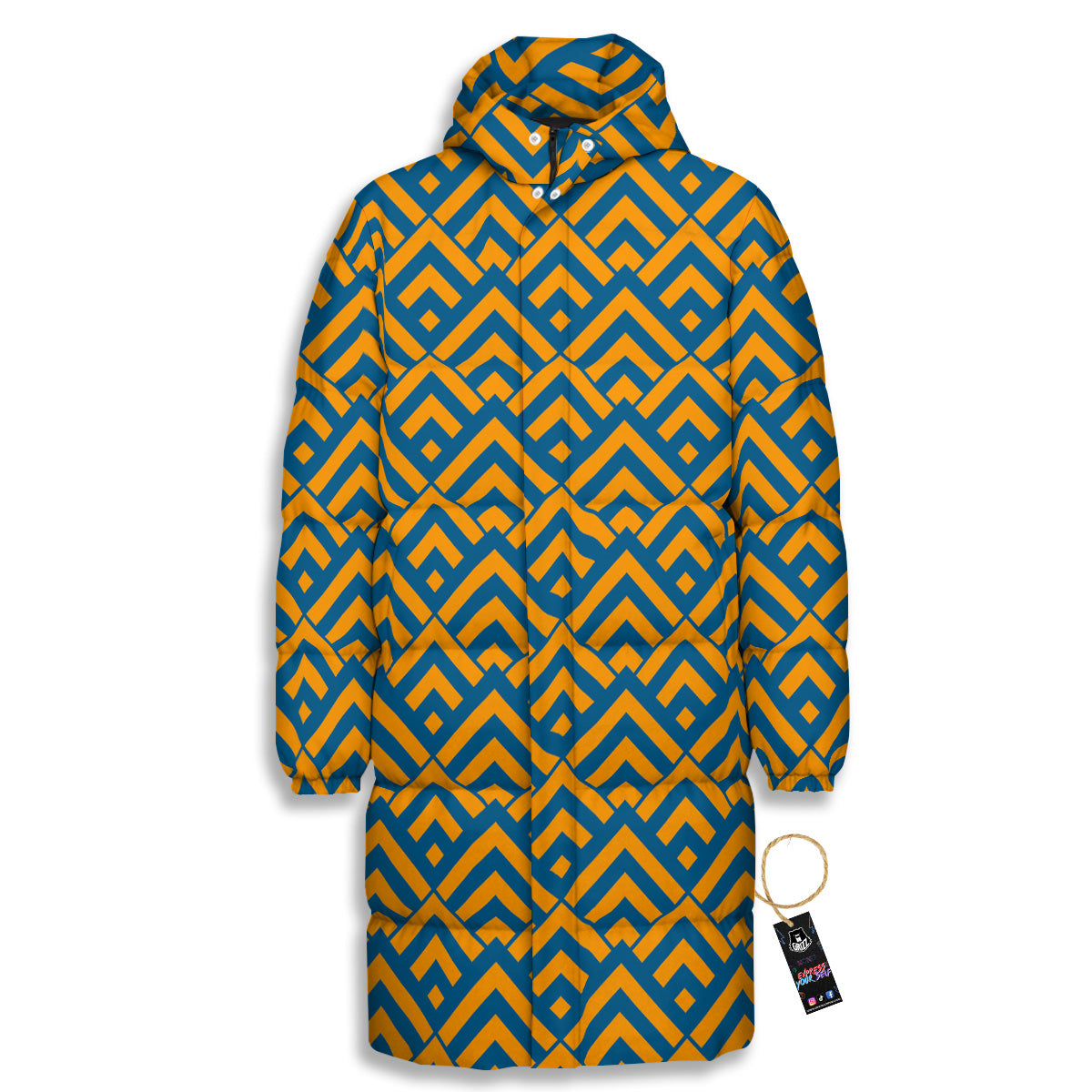 Orange And Blue Chevrons Print Pattern Long Down Jacket-grizzshop