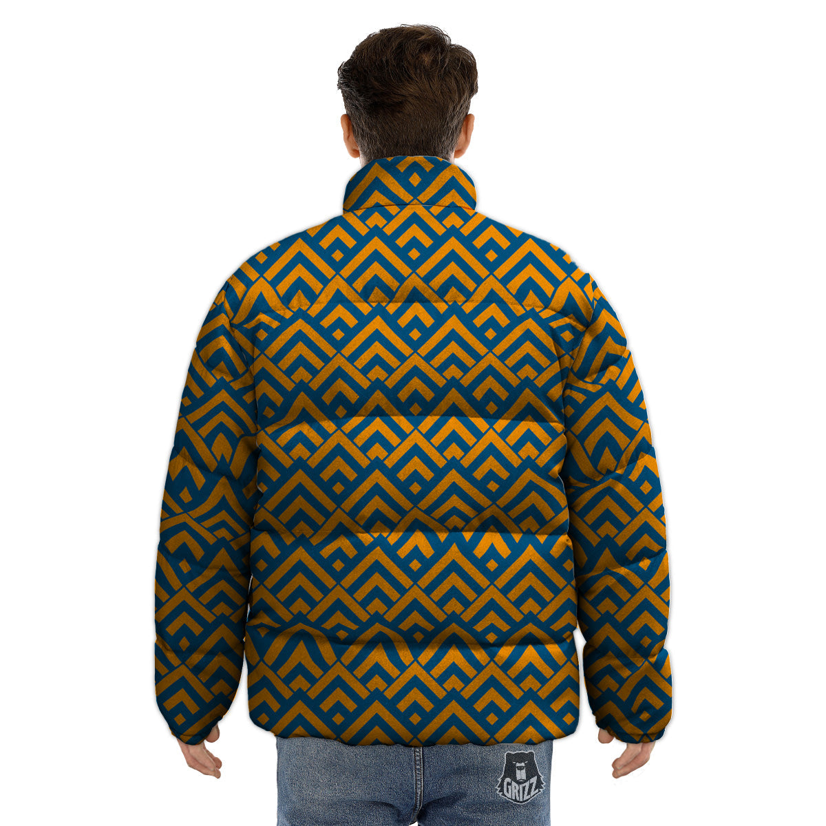 Orange And Blue Chevrons Print Pattern Puffer Jacket-grizzshop