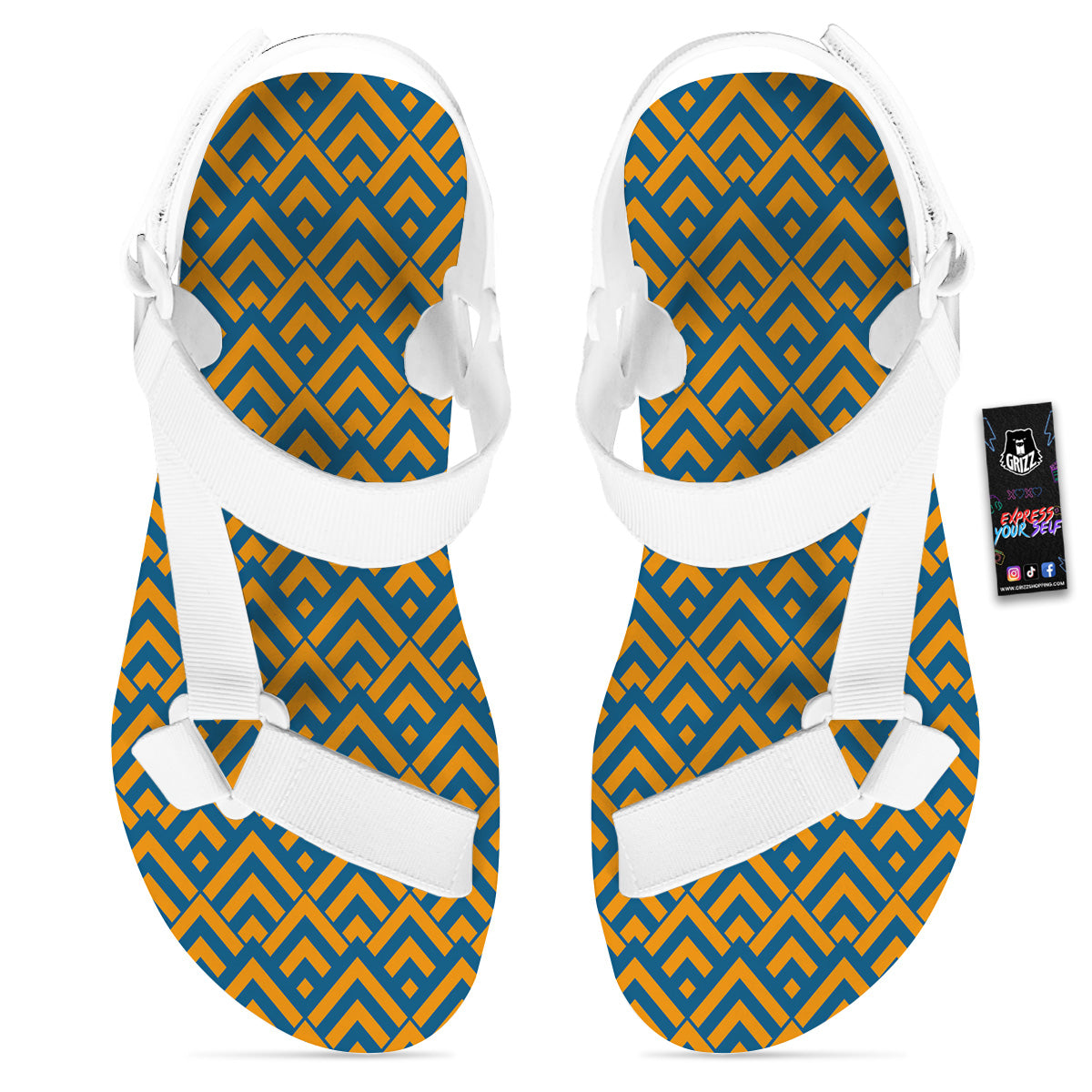 Orange And Blue Chevrons Print Pattern White Open Toe Sandals-grizzshop
