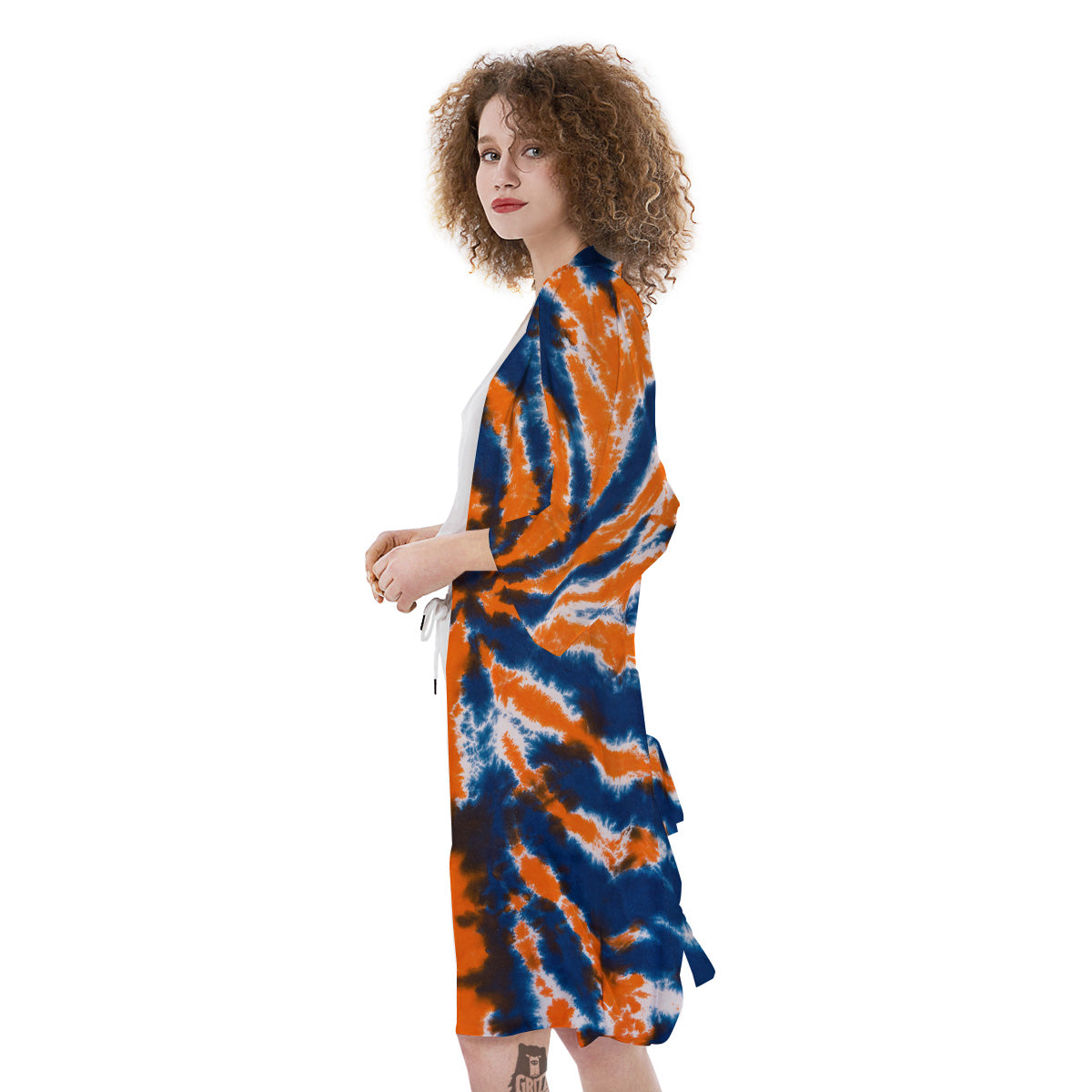 Orange And Blue Tie Dye Spider Print Kimono-grizzshop