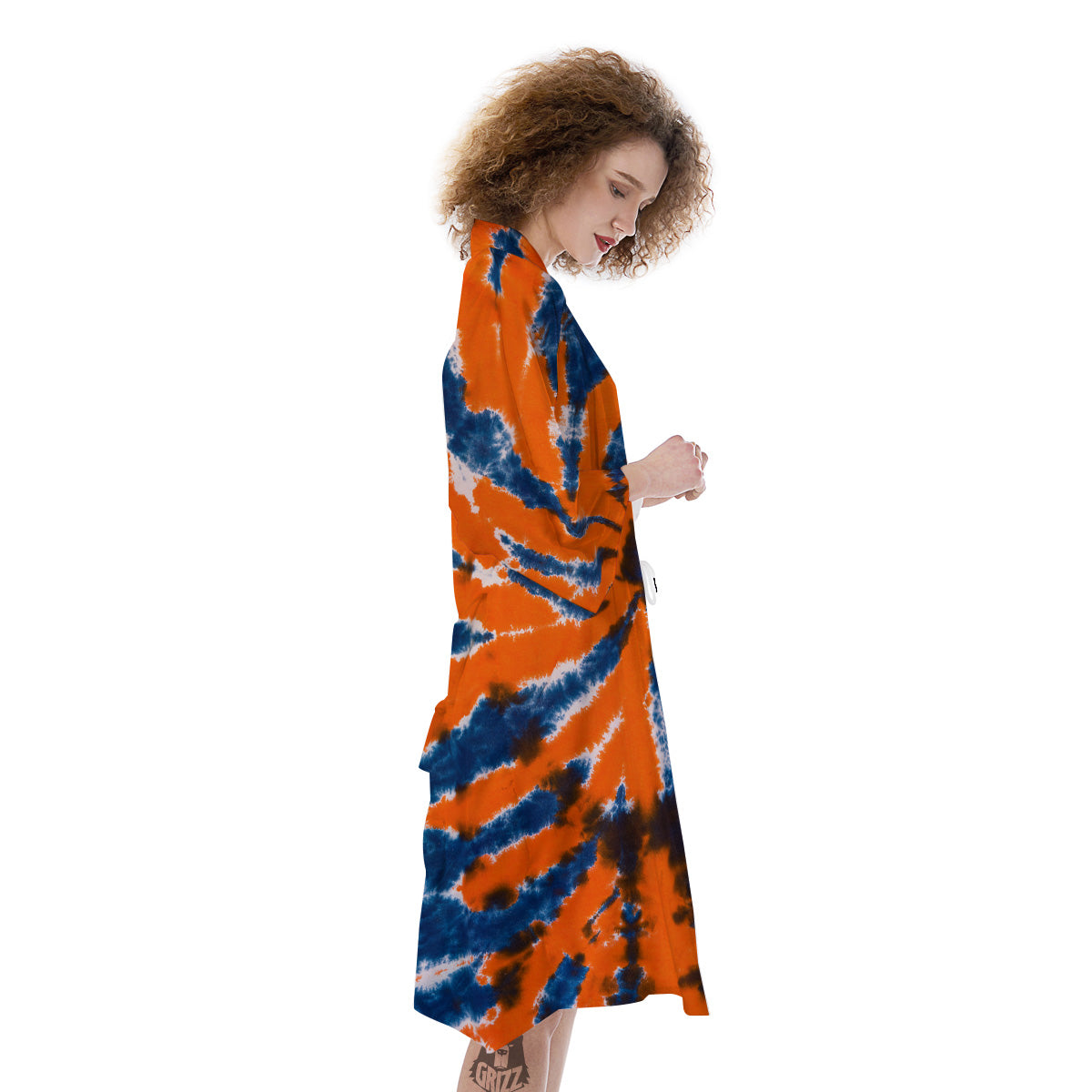 Orange And Blue Tie Dye Spider Print Kimono-grizzshop