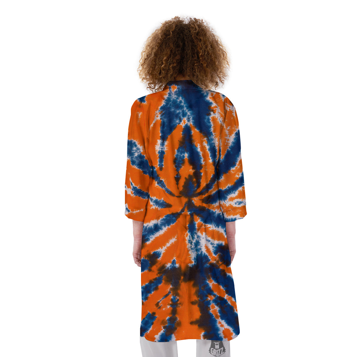 Orange And Blue Tie Dye Spider Print Kimono-grizzshop