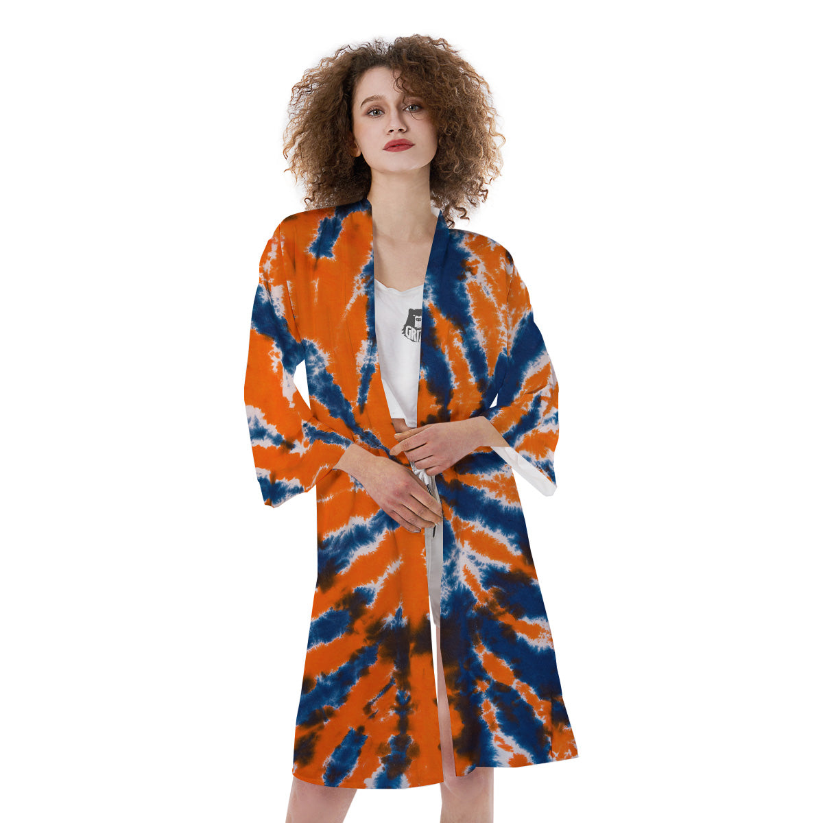 Orange And Blue Tie Dye Spider Print Kimono-grizzshop