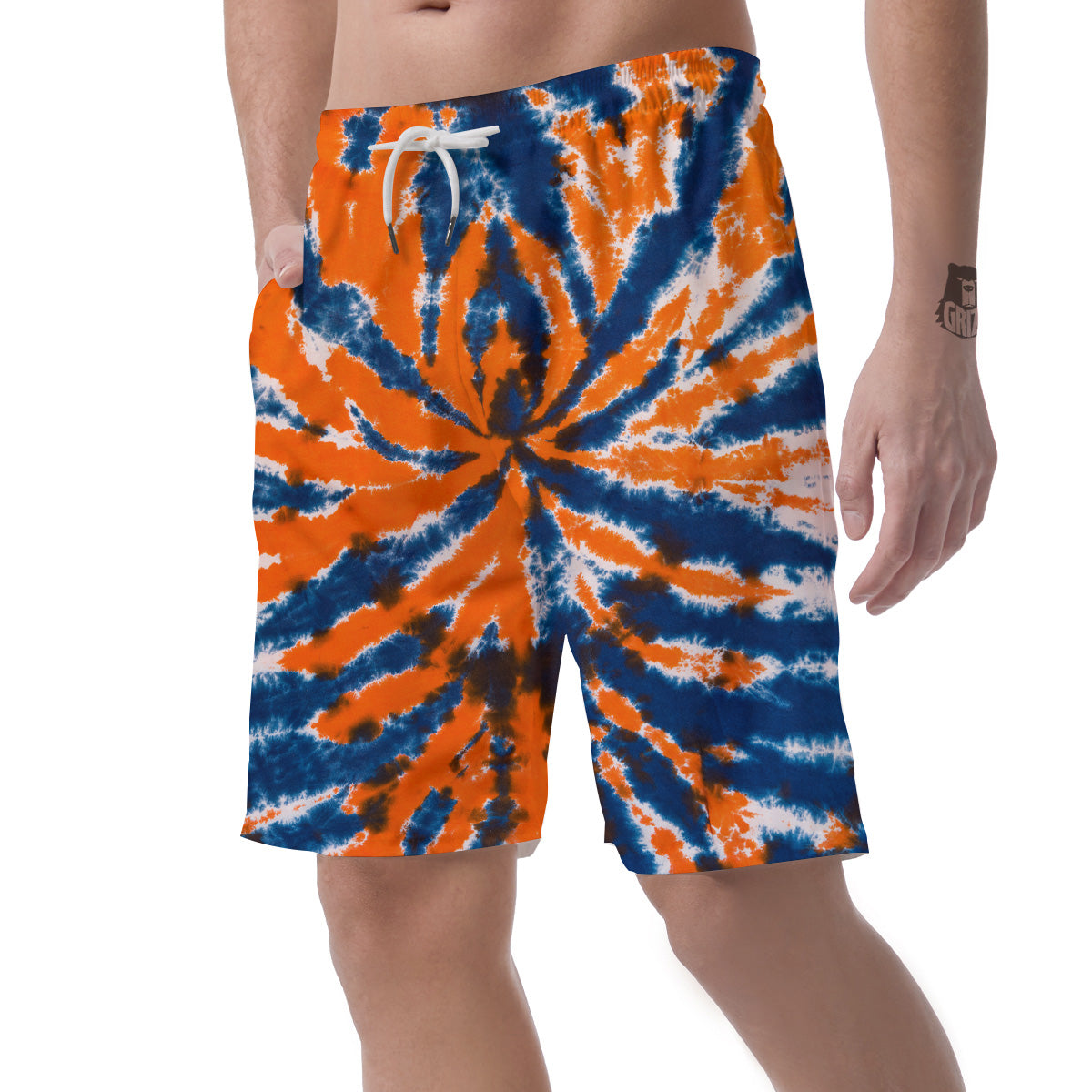 Orange And Blue Tie Dye Spider Print Men's Shorts-grizzshop