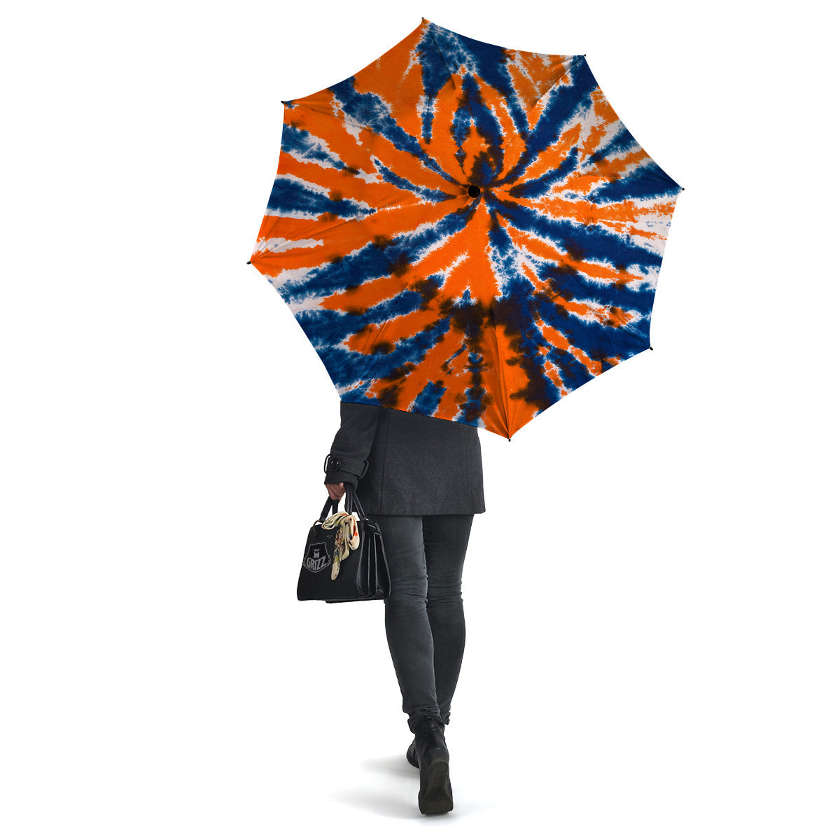 Orange And Blue Tie Dye Spider Print Umbrella-grizzshop
