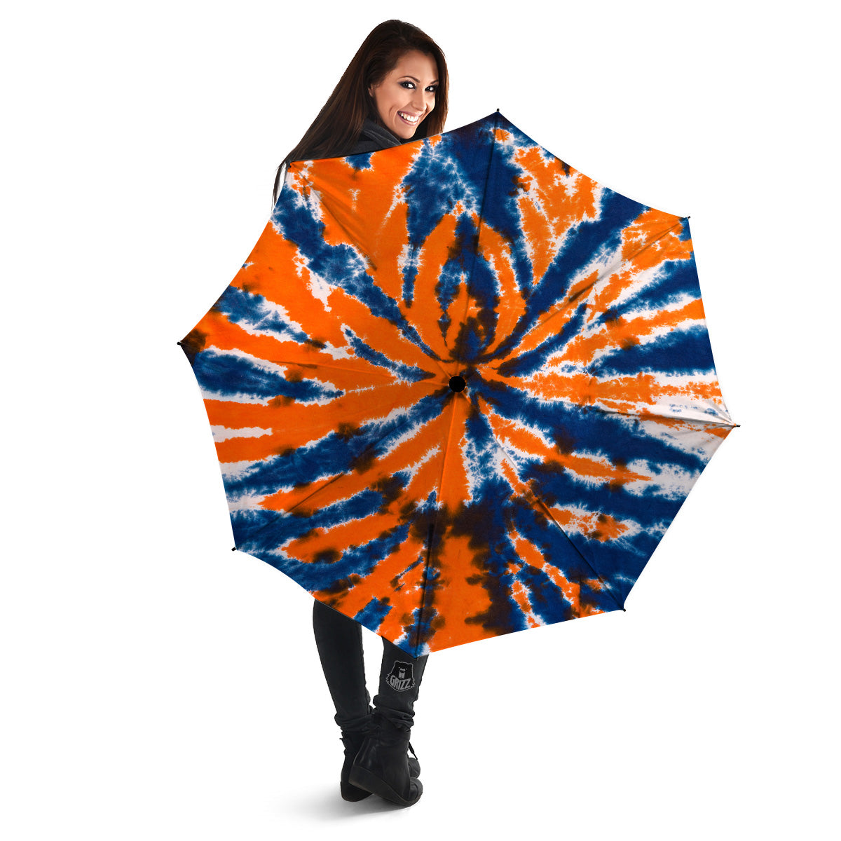 Orange And Blue Tie Dye Spider Print Umbrella-grizzshop