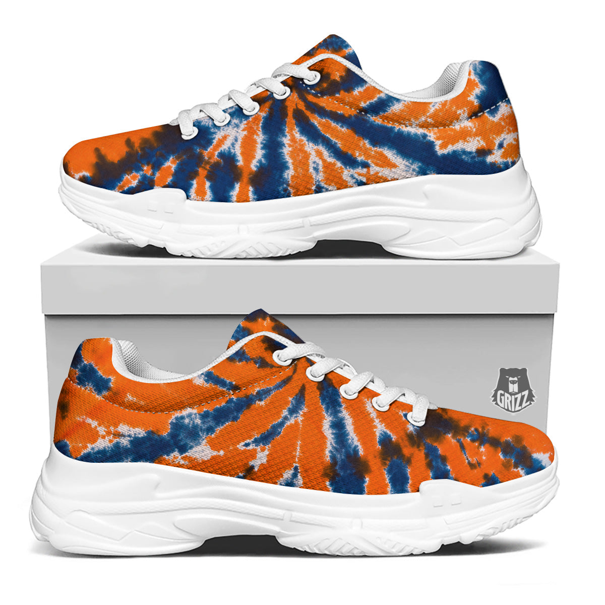 Orange And Blue Tie Dye Spider Print White Chunky Shoes-grizzshop