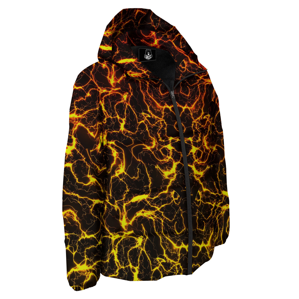 Orange And Gold Lightning Print Down Jacket-grizzshop
