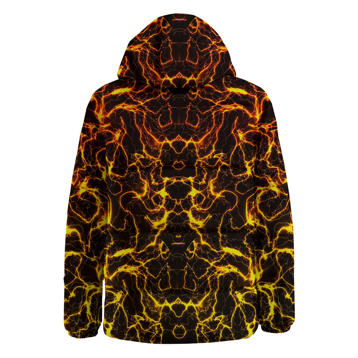 Orange And Gold Lightning Print Down Jacket-grizzshop