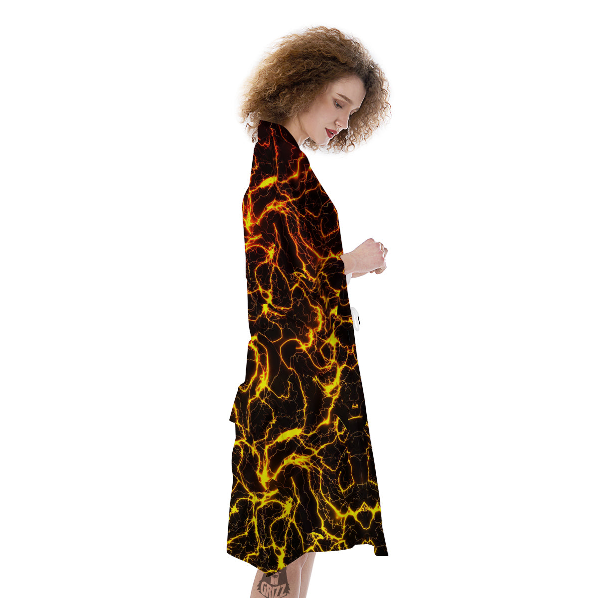 Orange And Gold Lightning Print Kimono-grizzshop