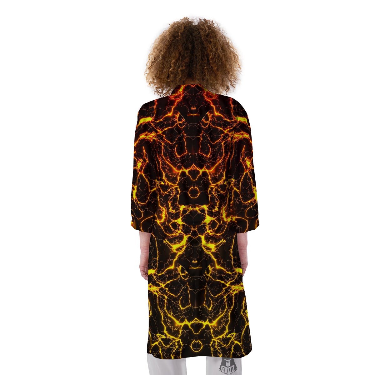 Orange And Gold Lightning Print Kimono-grizzshop