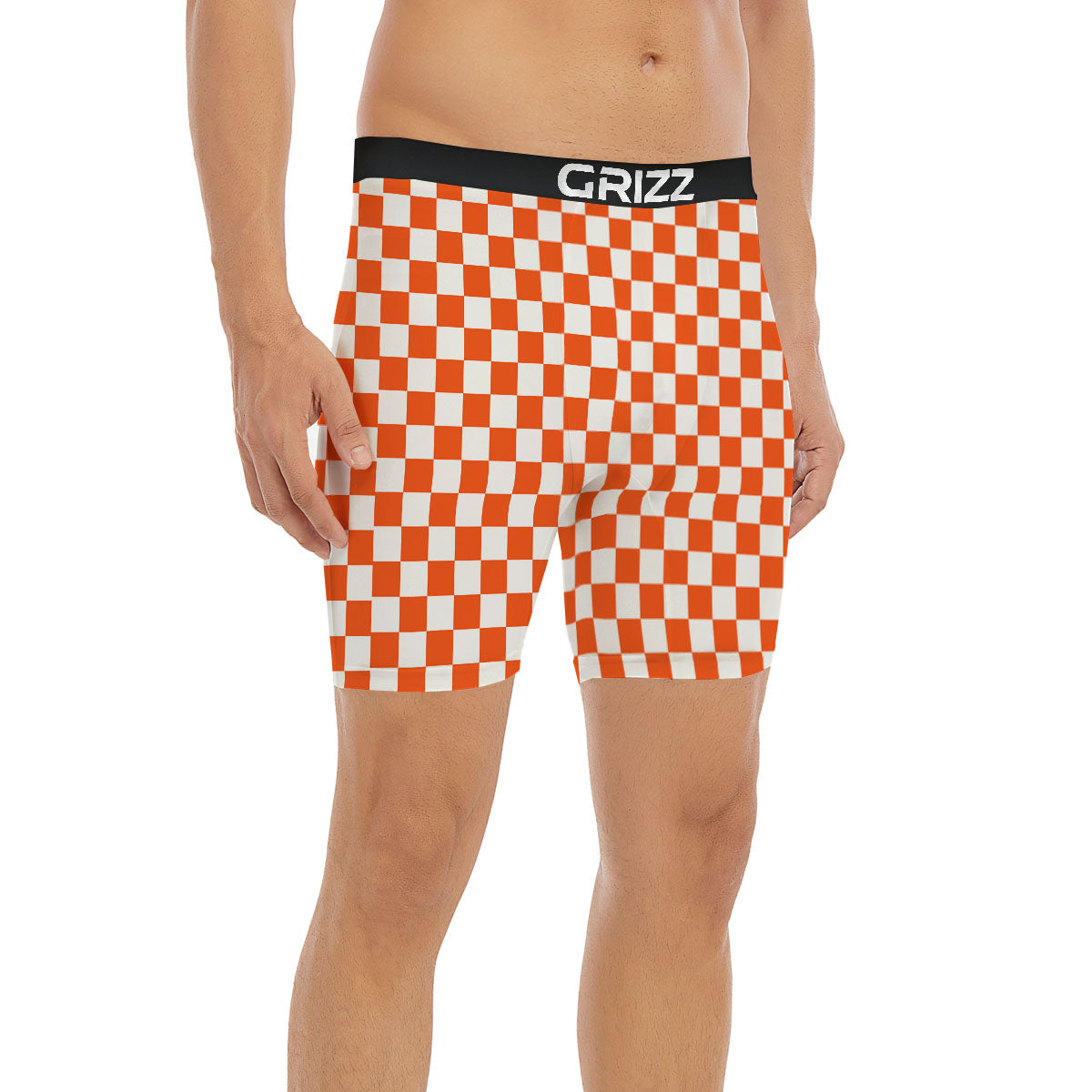 Orange And White Checkered Print Pattern Boxer Briefs-grizzshop