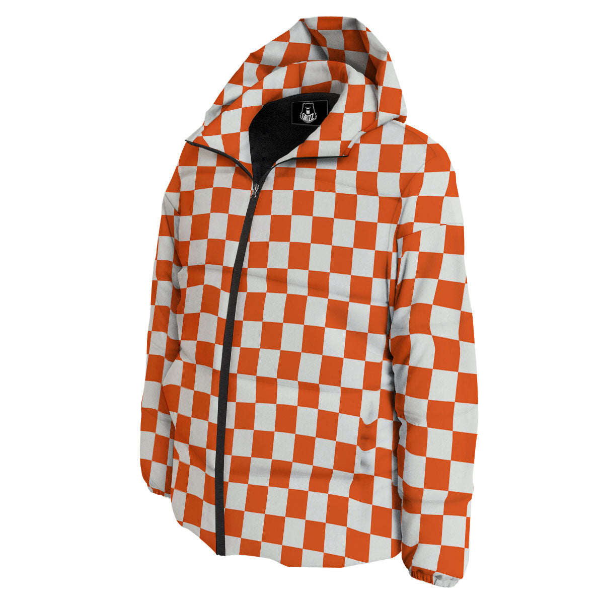 Orange And White Checkered Print Pattern Down Jacket-grizzshop
