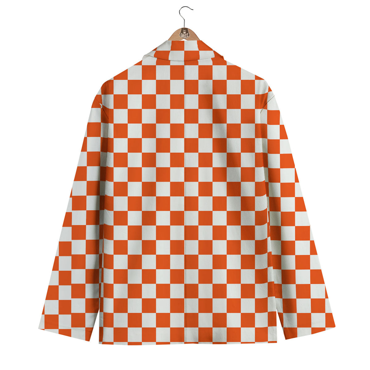 Orange And White Checkered Print Pattern Men's Blazer-grizzshop