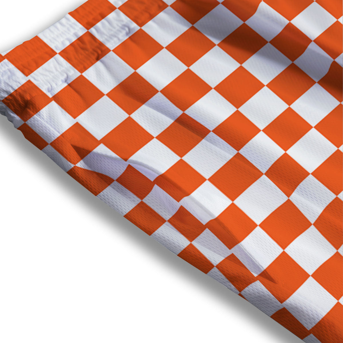 Orange And White Checkered Print Pattern Mesh Shorts