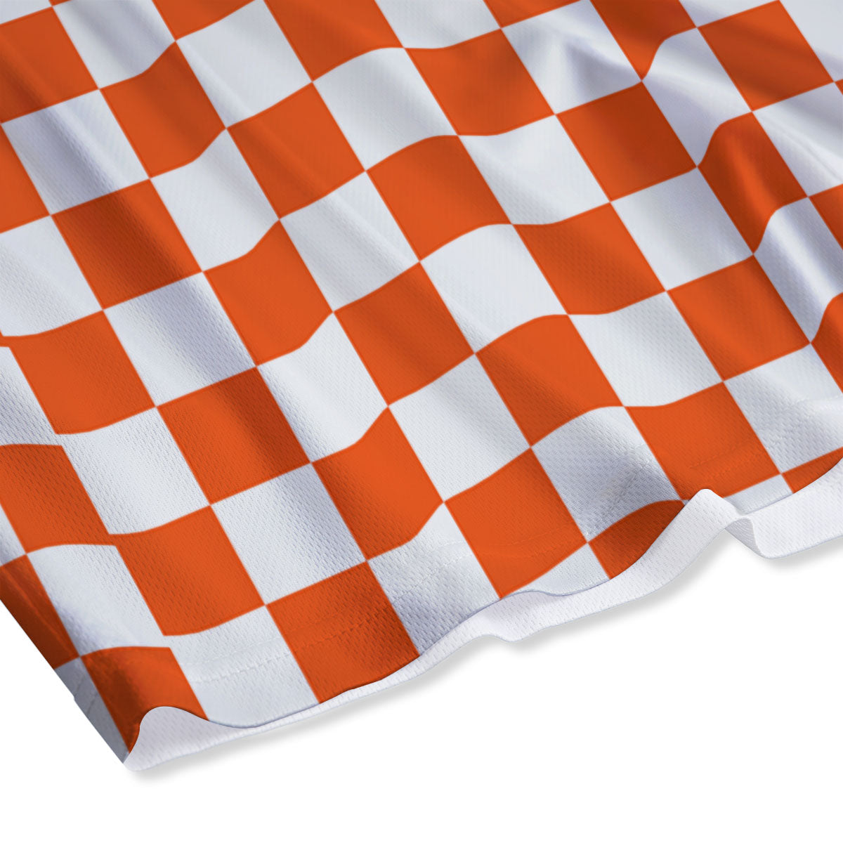 Orange And White Checkered Print Pattern Mesh Shorts