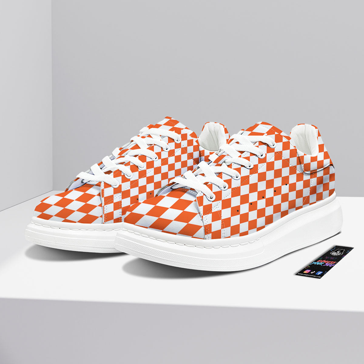 Orange And White Checkered Print Pattern Platform Shoes-grizzshop
