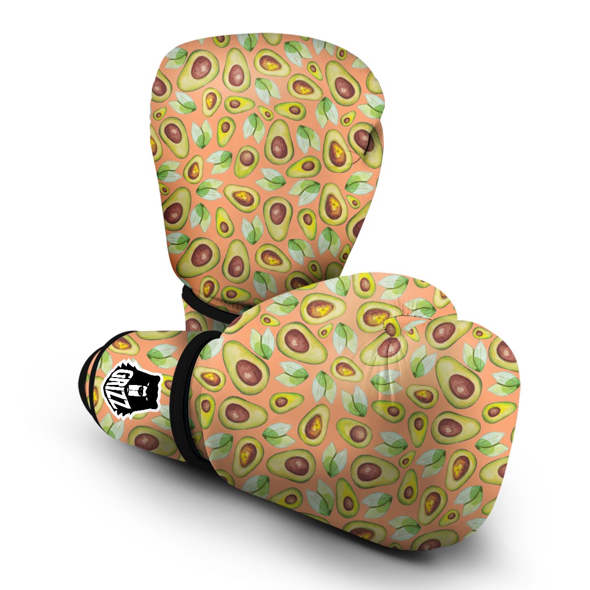 Orange Avocado Patttern Print Boxing Gloves-grizzshop