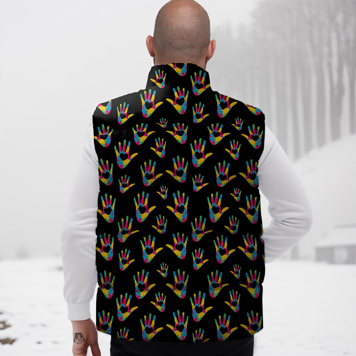Orange Avocado Patttern Print Down Vest