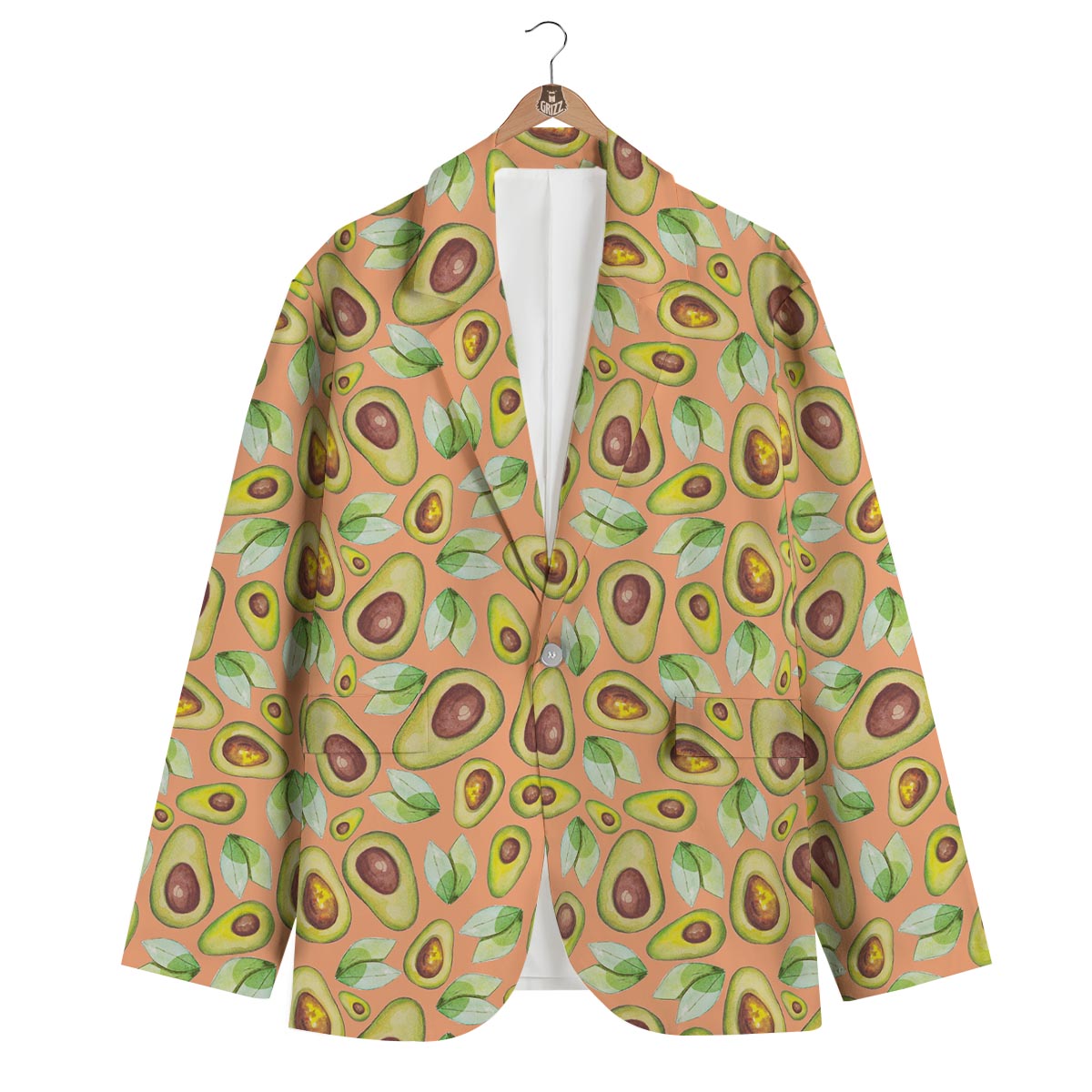 Orange Avocado Patttern Print Men's Blazer-grizzshop