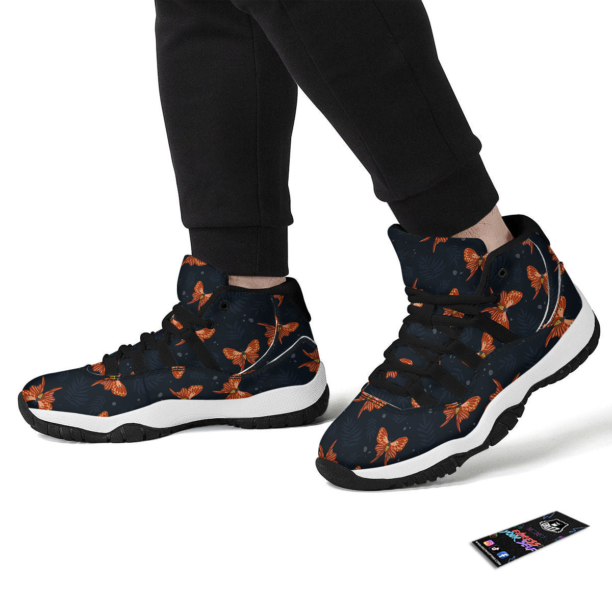 Orange Butterfly Monarch Print Pattern Black Bball Shoes-grizzshop