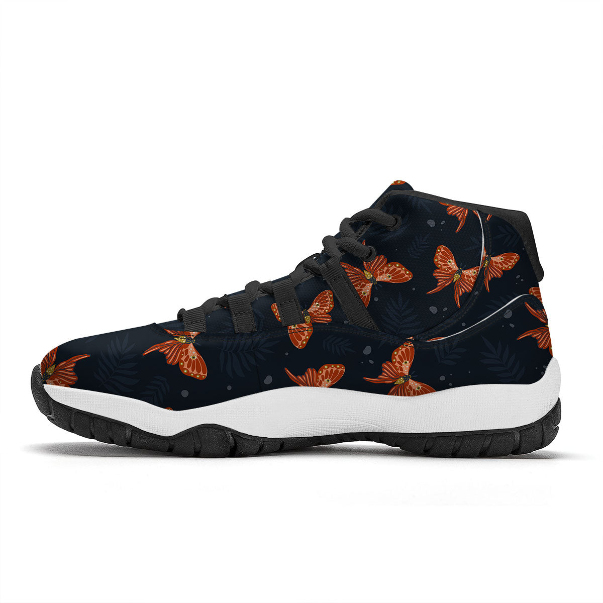 Orange Butterfly Monarch Print Pattern Black Bball Shoes-grizzshop