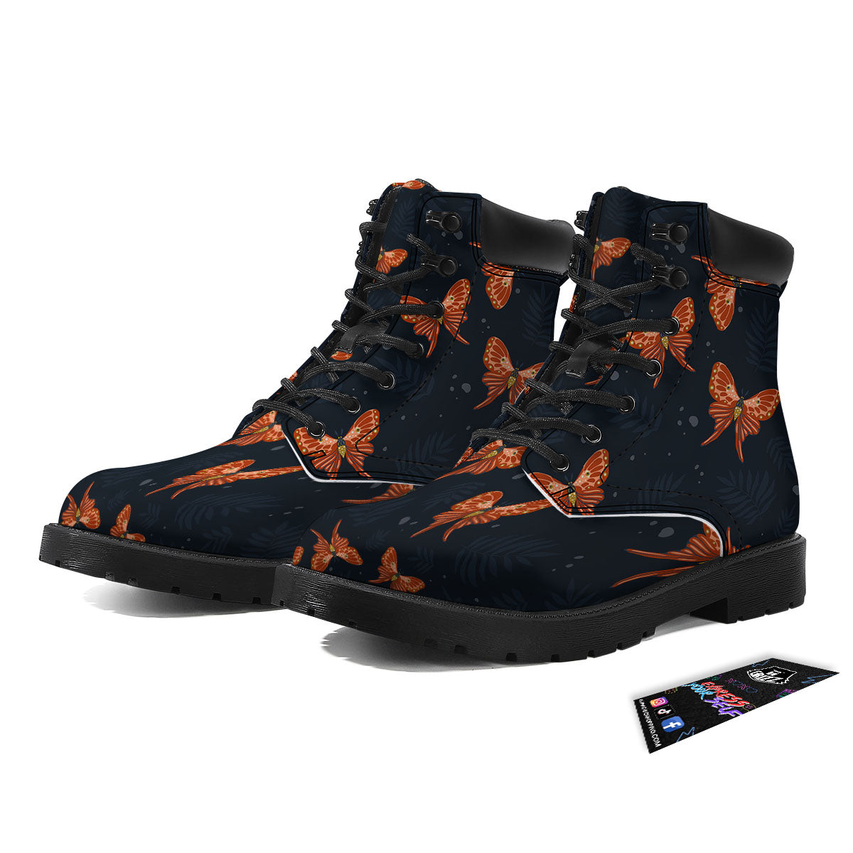 Orange Butterfly Monarch Print Pattern Boots-grizzshop