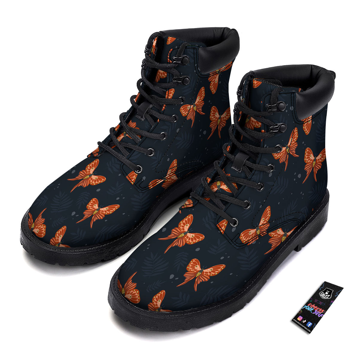 Orange Butterfly Monarch Print Pattern Boots-grizzshop