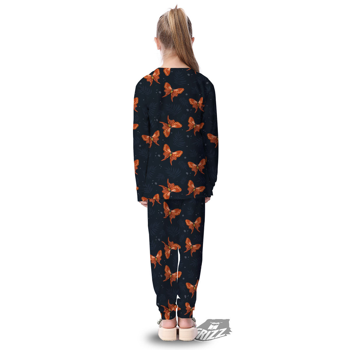 Orange Butterfly Monarch Print Pattern Kid's Pajamas-grizzshop