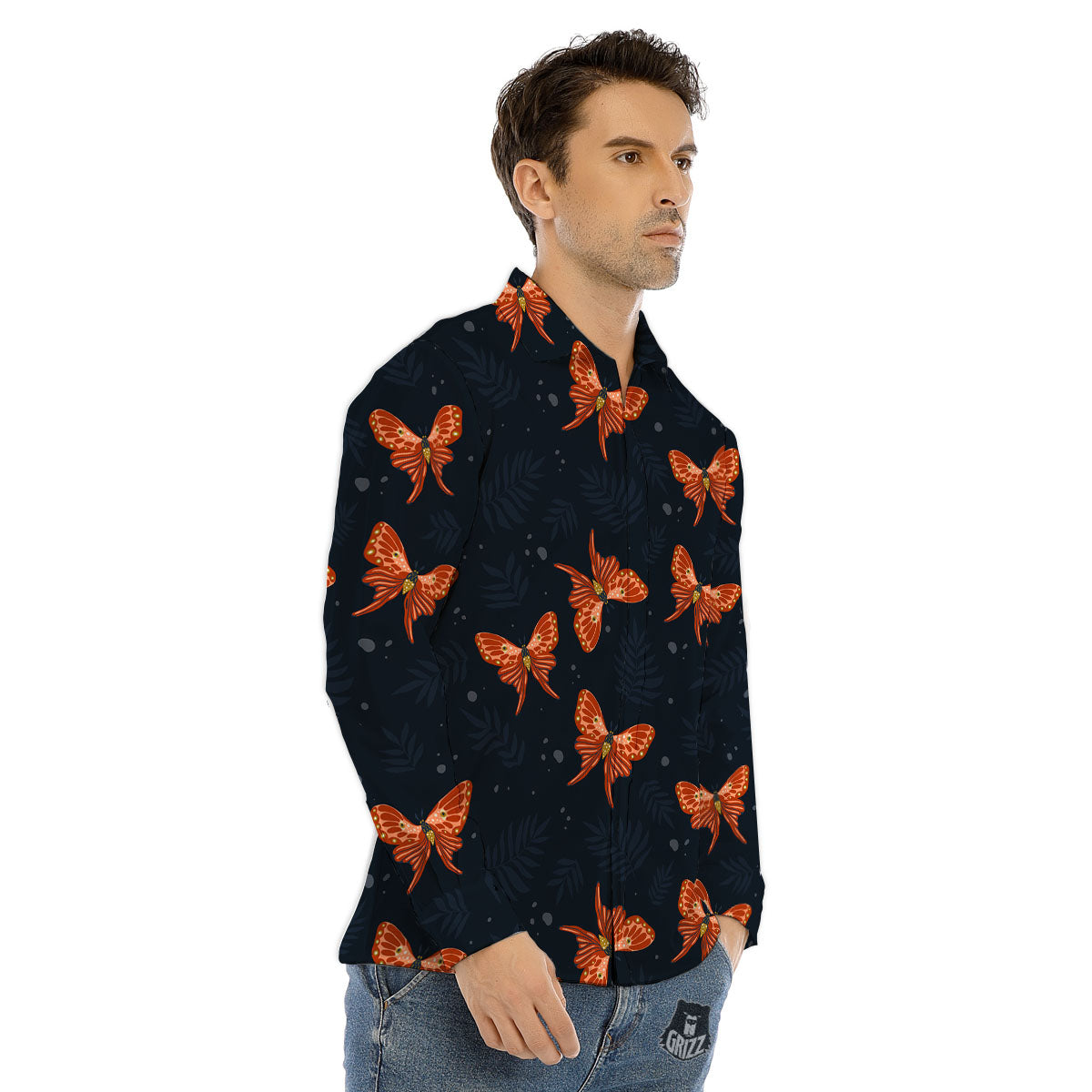 Orange Butterfly Monarch Print Pattern Men's Dress Shirts-grizzshop