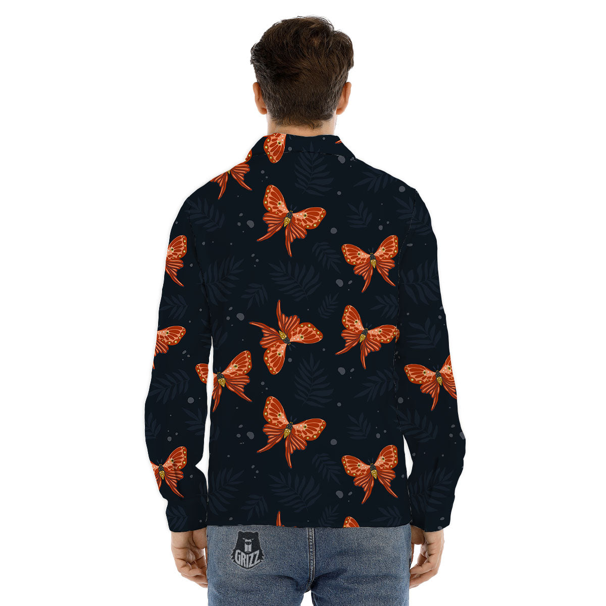 Orange Butterfly Monarch Print Pattern Men's Dress Shirts-grizzshop