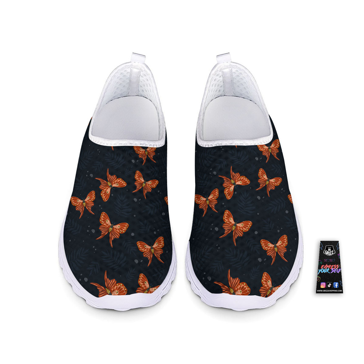 Orange Butterfly Monarch Print Pattern Nurse Shoes-grizzshop