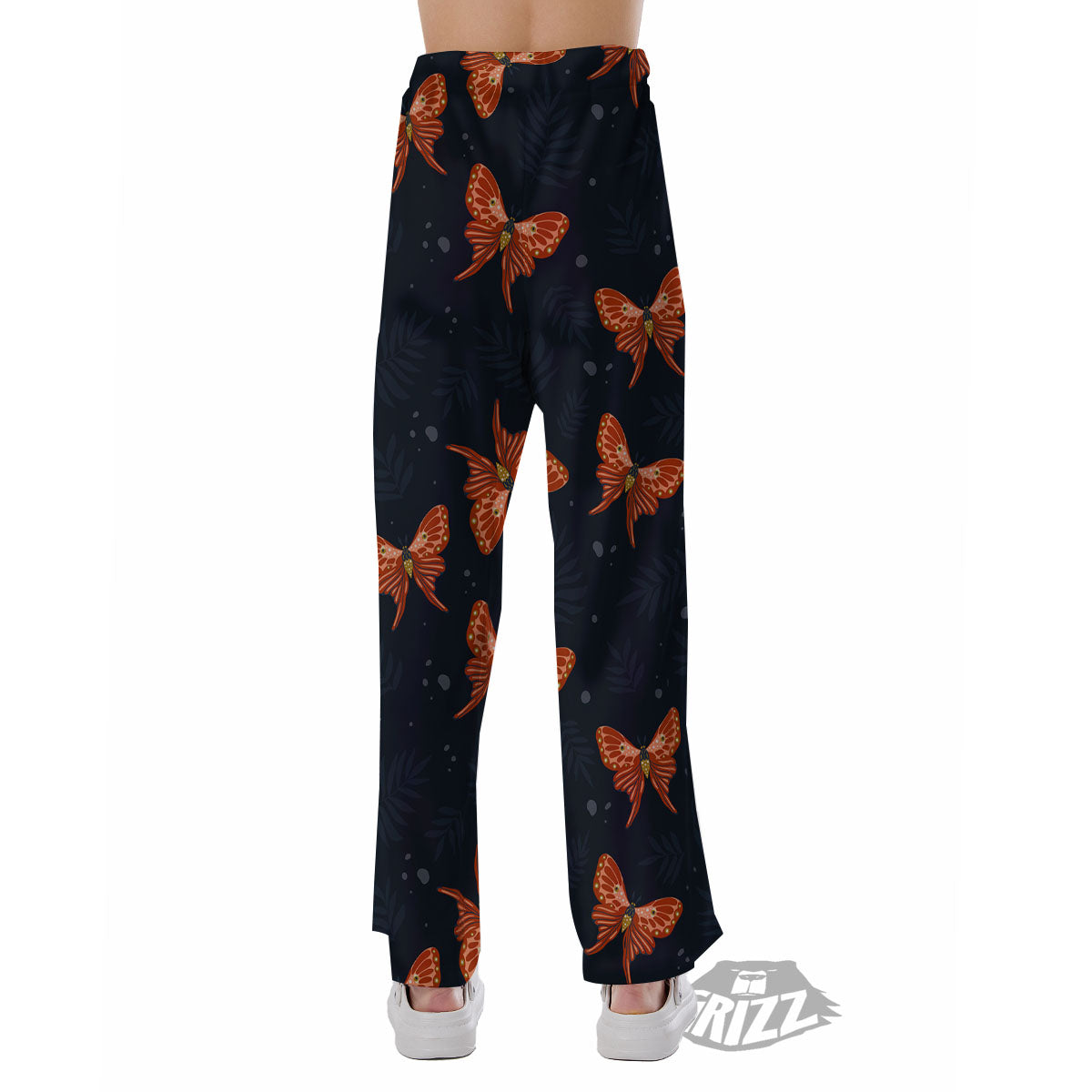 Orange Butterfly Monarch Print Pattern Pajama Pants-grizzshop