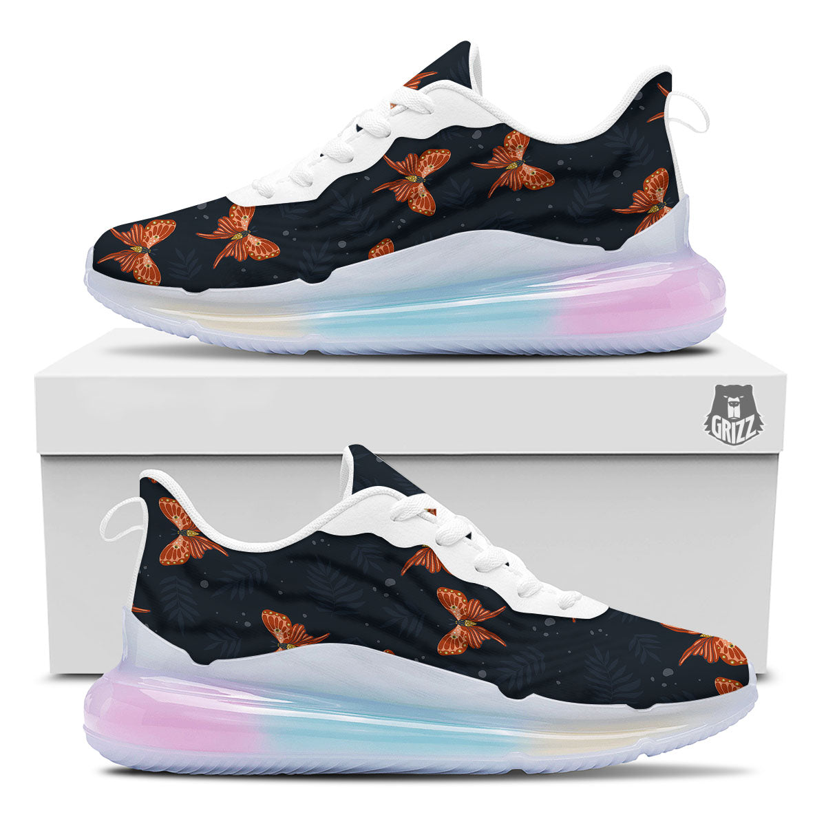 Orange Butterfly Monarch Print Pattern Running Sneakers-grizzshop