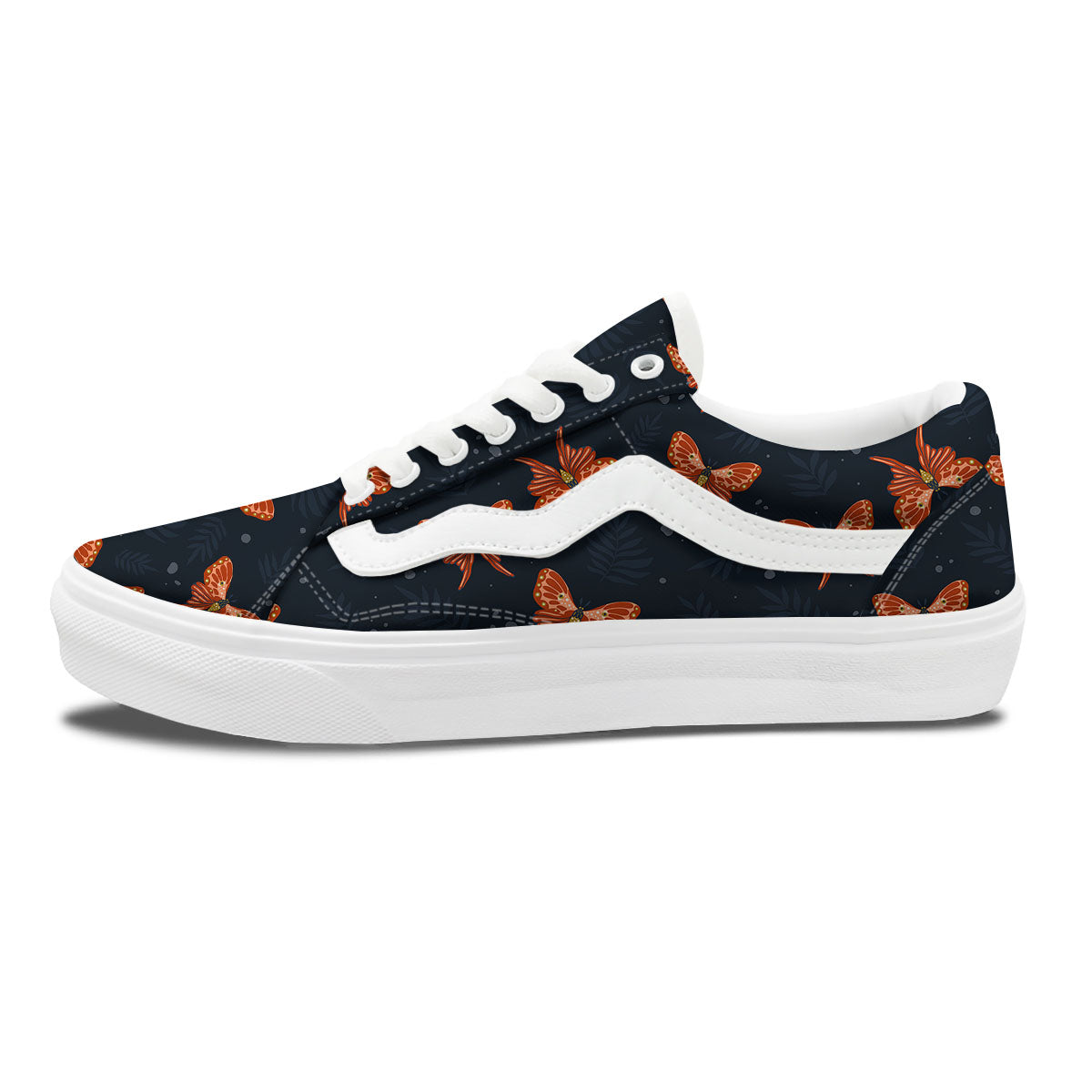 Orange Butterfly Monarch Print Pattern Skate Shoes-grizzshop