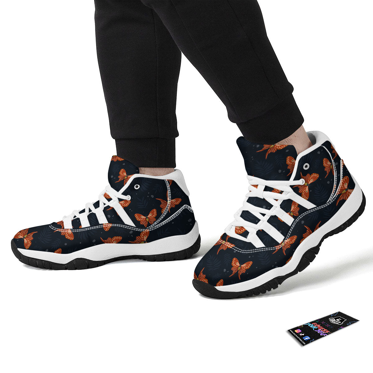 Orange Butterfly Monarch Print Pattern White Bball Shoes-grizzshop