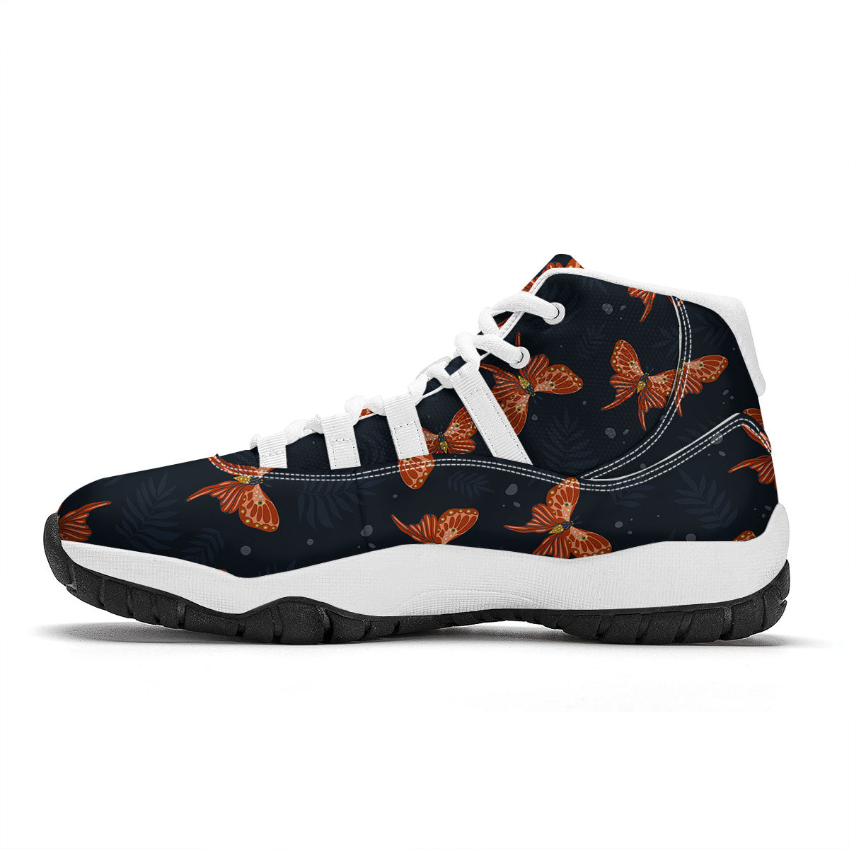 Orange Butterfly Monarch Print Pattern White Bball Shoes-grizzshop