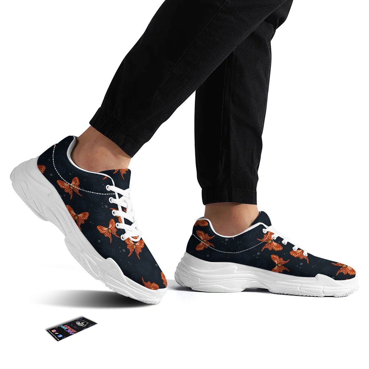 Orange Butterfly Monarch Print Pattern White Chunky Shoes-grizzshop
