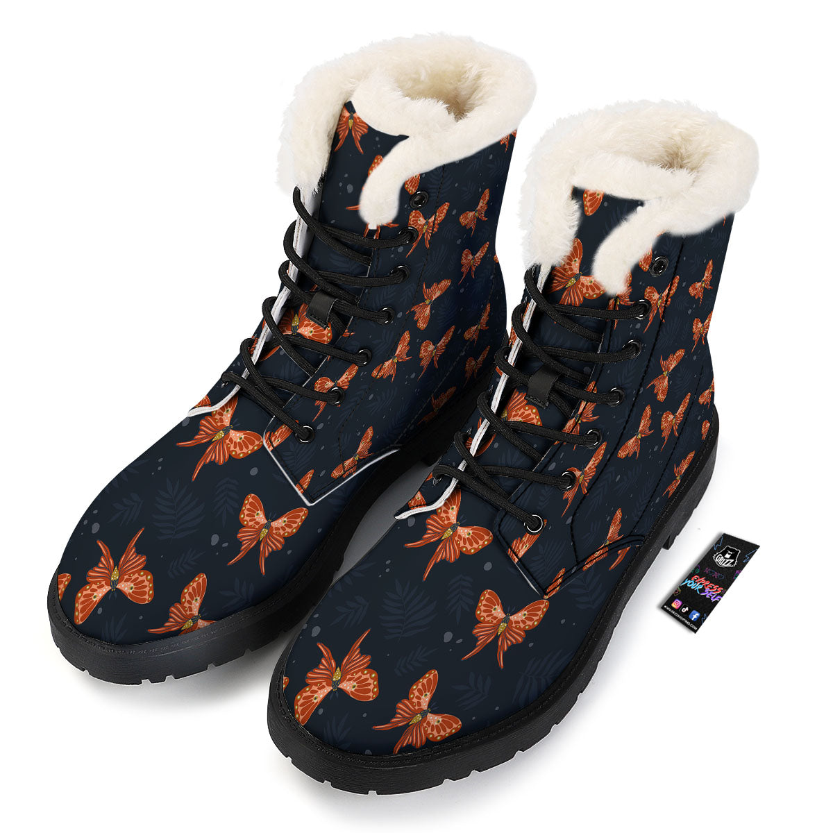 Orange Butterfly Monarch Print Pattern Winter Boots-grizzshop