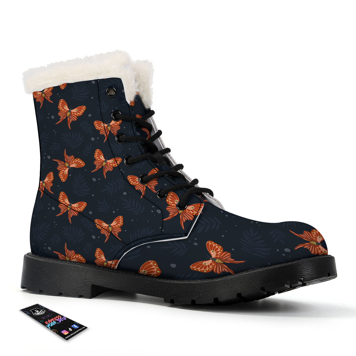 Orange Butterfly Monarch Print Pattern Winter Boots-grizzshop