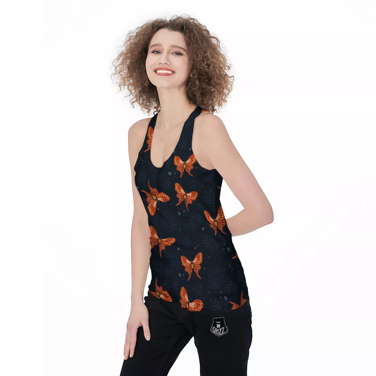 Orange Butterfly Monarch Print Pattern Women's Racerback Tank Top-grizzshop