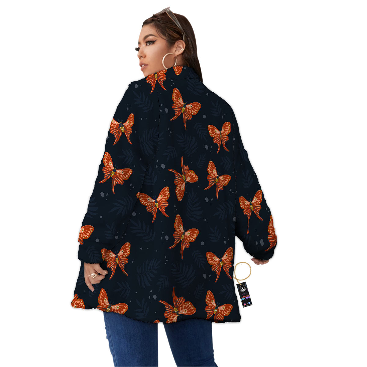 Orange Butterfly Monarch Print Pattern Women's Sherpa Jacket-grizzshop