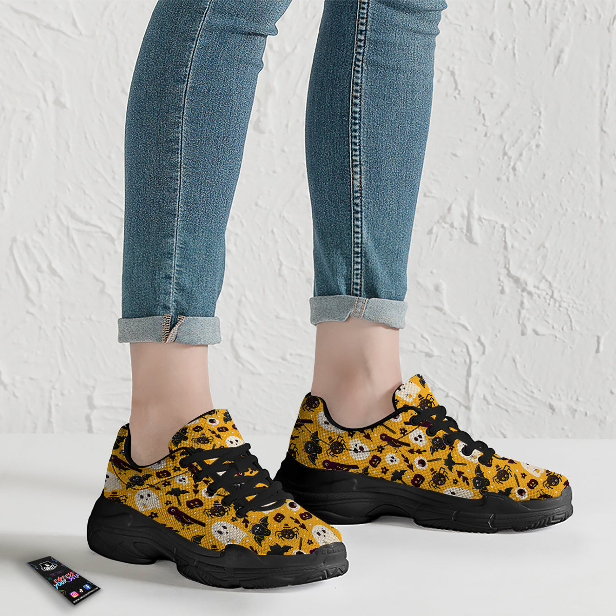 Orange Color Halloween Cute Print Pattern Black Chunky Shoes-grizzshop