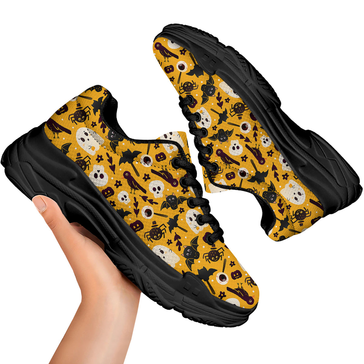 Orange Color Halloween Cute Print Pattern Black Chunky Shoes-grizzshop