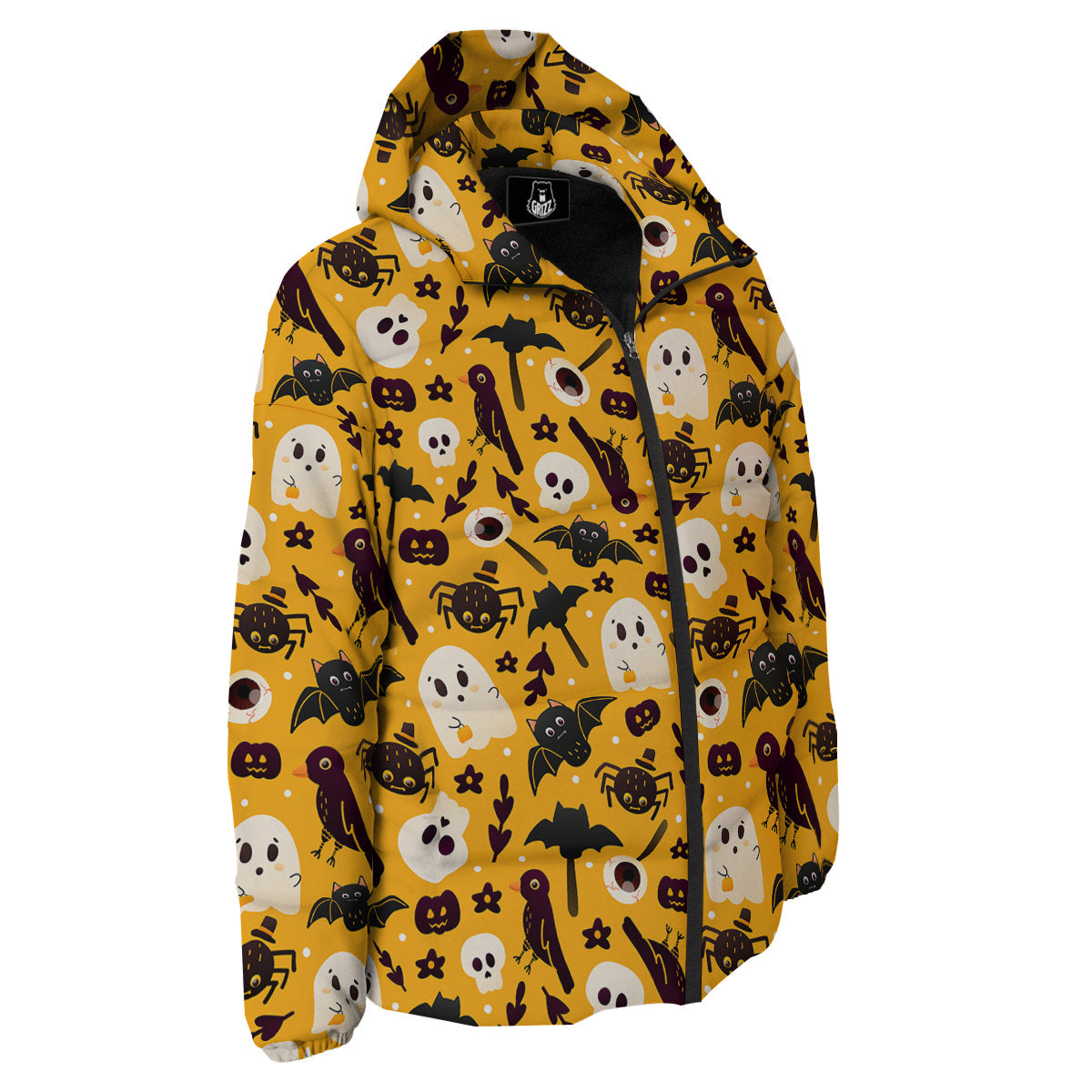 Orange Color Halloween Cute Print Pattern Down Jacket-grizzshop