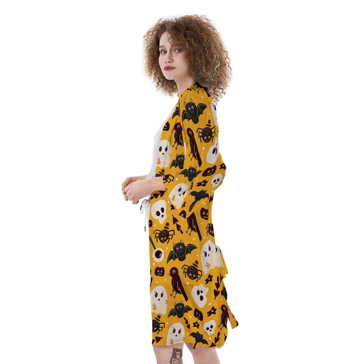 Orange Color Halloween Cute Print Pattern Kimono-grizzshop