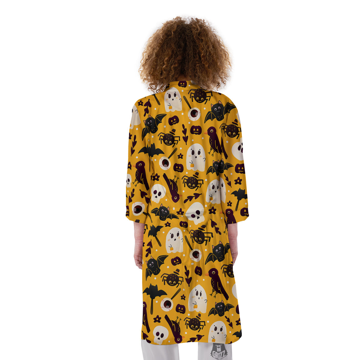 Orange Color Halloween Cute Print Pattern Kimono-grizzshop