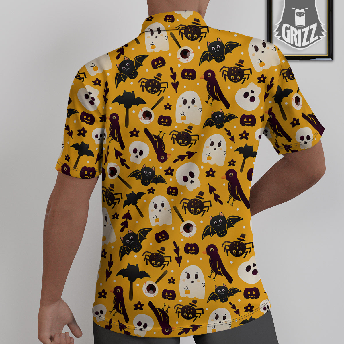Orange Color Halloween Cute Print Pattern Untucked Shirts-grizzshop